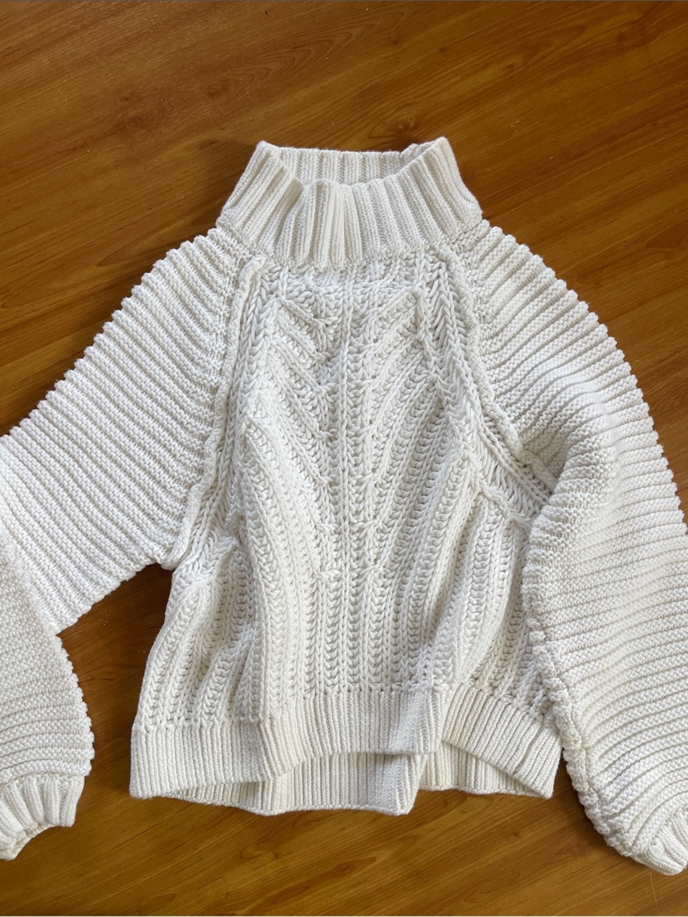 Free People white Cable Turtleneck Sweater